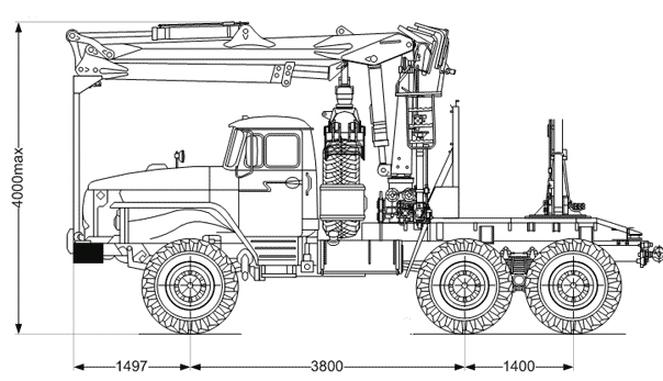 чертеж-эскиз Лесовозный тягач на шасси Урал 55571-1112-60Е5 с гидроманипулятором VM10L 